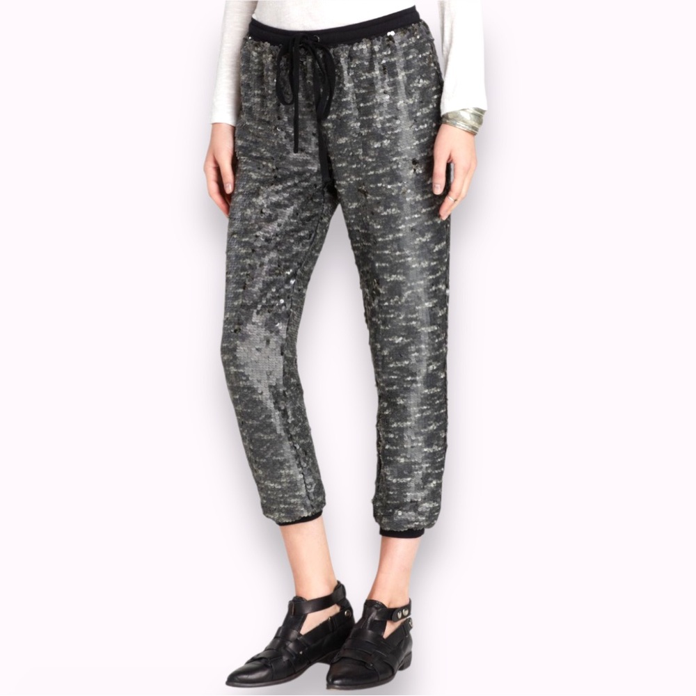 Free People Morelia Sequin Ankle Cropped Drawstring Joggers